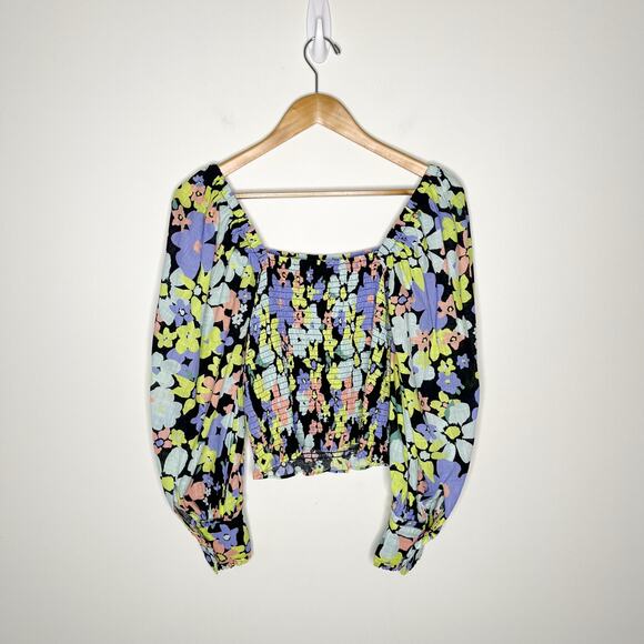 Free People Ariana Smocked Floral Square Neck Puff Sleeve Elastic Top, Size XS - Picture 4 of 11